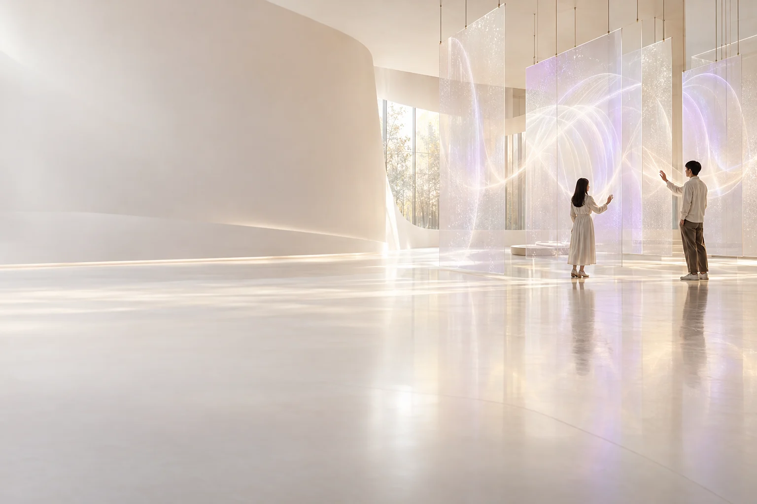 二人の音が透明な光の面に重なる展示